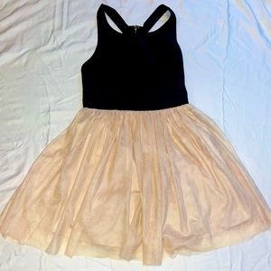 Black & Beige Gold dress with tule skirt and black pleather top